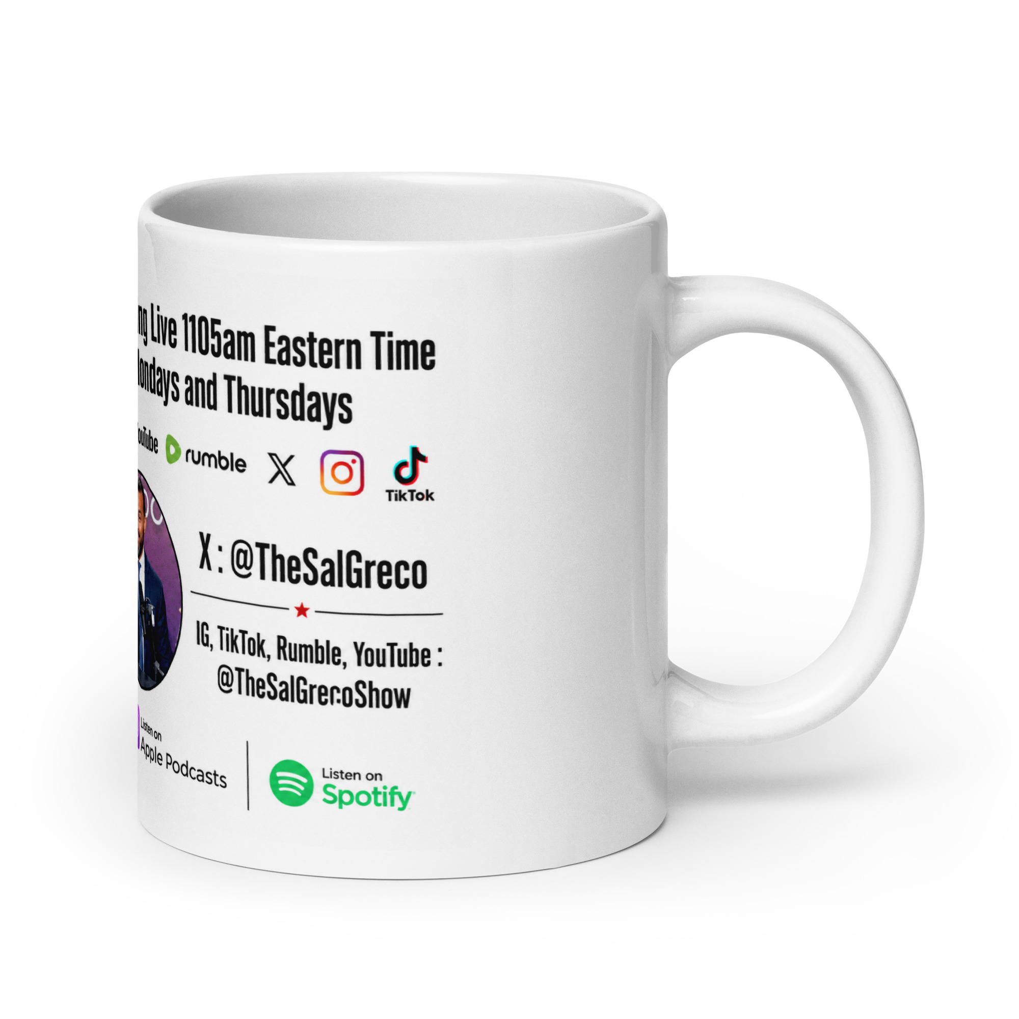 The Sal Greco Show White glossy mug
